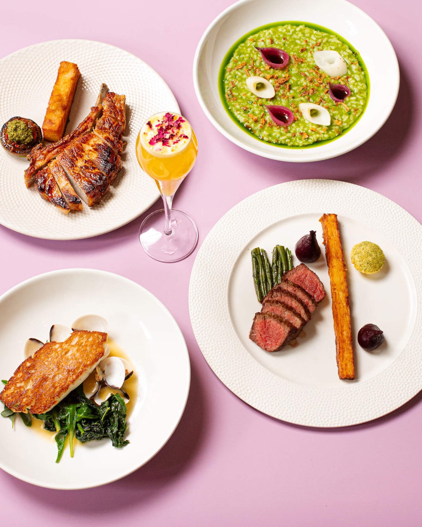 A plated dish on a pink studio backdrop